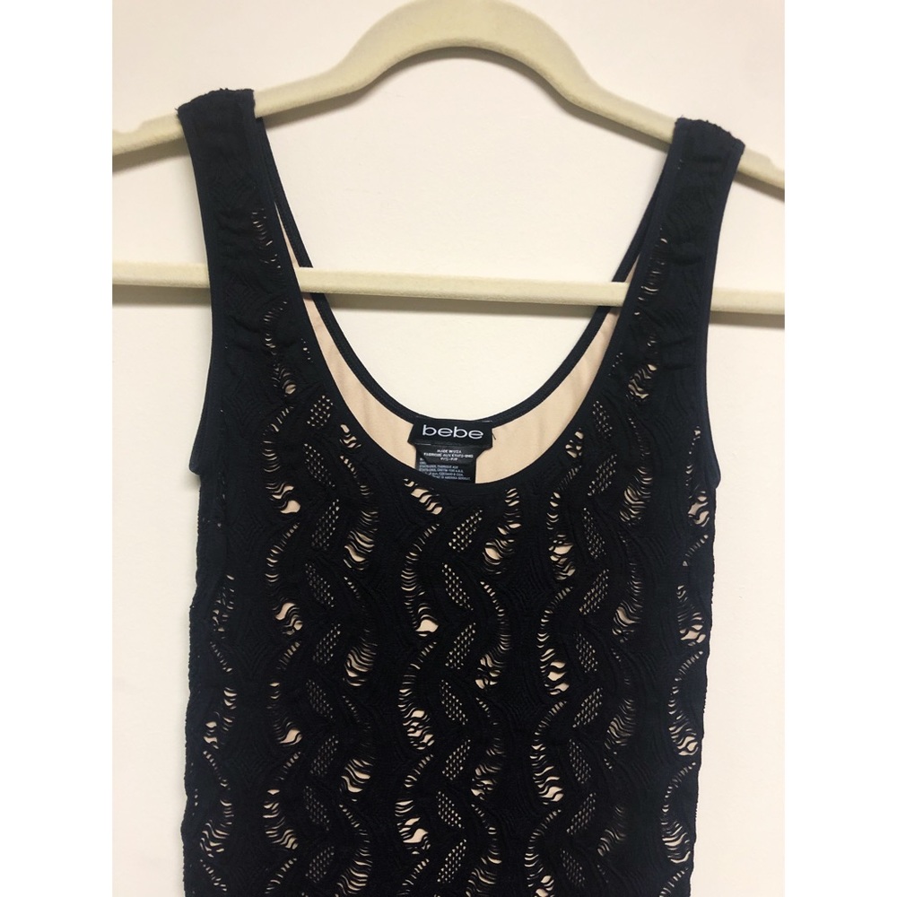 Bebe Lace Mesh Black Bodycon Dress
